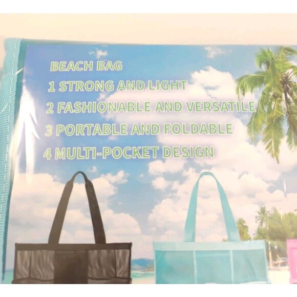 Mesh beach bag 6 pockets sand proof Blue gym Tote Bag Large - Picture 4 of 9